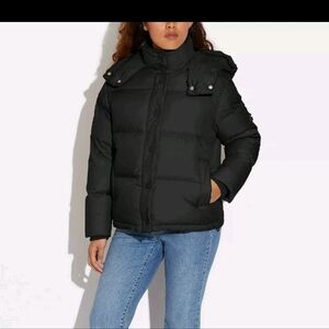 Coach Short Down Quilted Black Puffer Hooded Jacket Coat